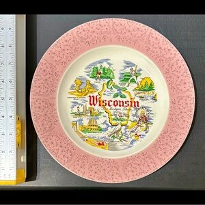 Vintage Pink Wisconsin Decorative Plate - Pink State Souvenir